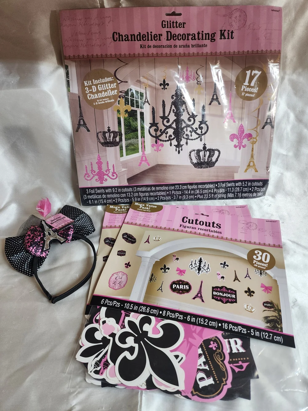 Glitter Chandelier Decorating Kit & Paris Cutouts - Pink